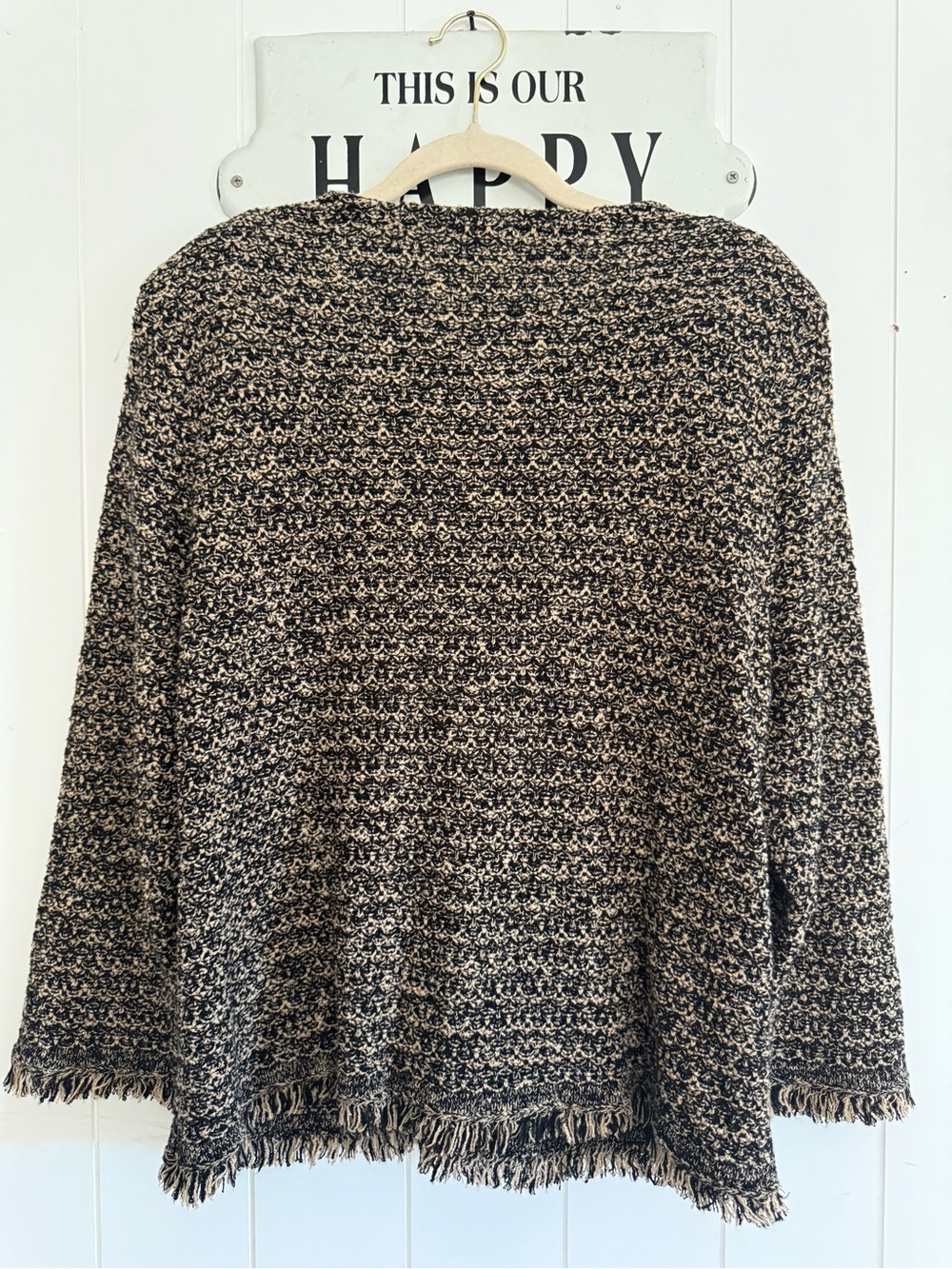 New Chico's Black & Cream Textured Bouclé Button Cardigan - Picture 8 of 10